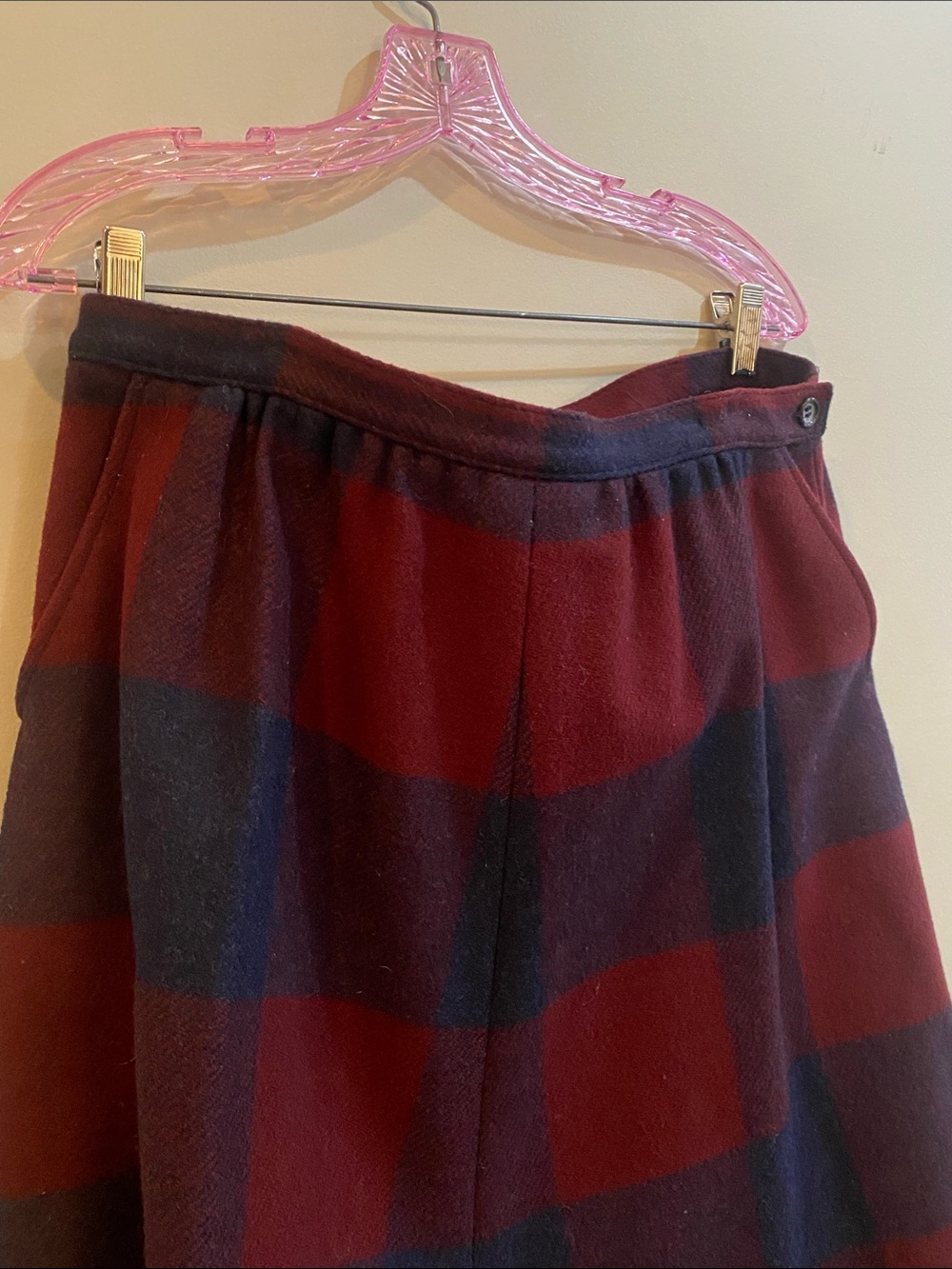 Pendleton Maroon and Navy Plaid A-Line Skirt Wool VGUC VTG 16 - Picture 7 of 13